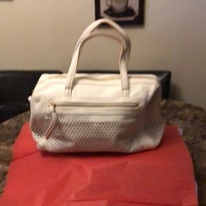 White leather handbag